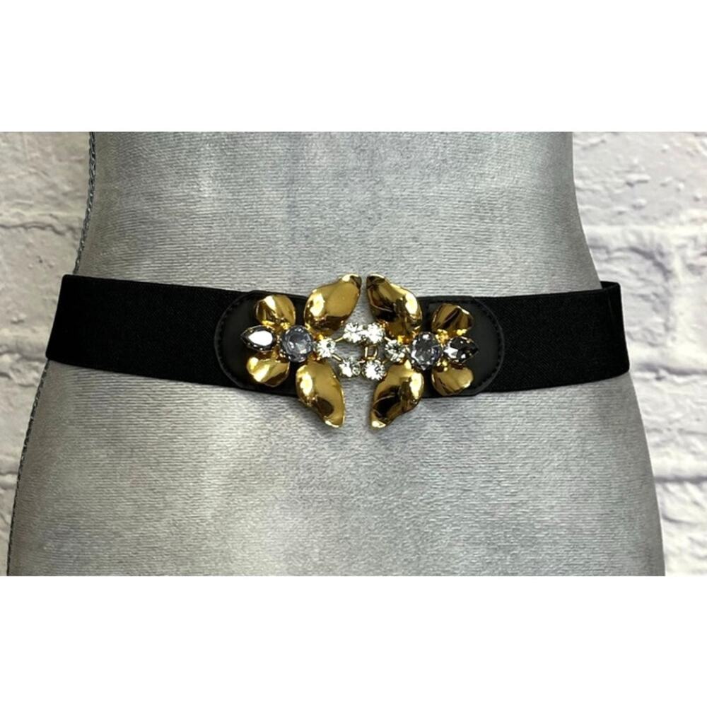 BCBG Maxazria Glam/Mobwife Style Goldtone Butterfly Studded Elastic Clasp Belt